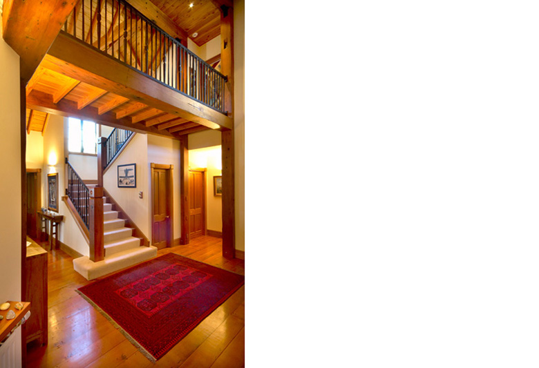 A staircase going up to overhead walkway