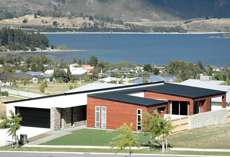 Home as seen from the street and view of Lake Wanaka