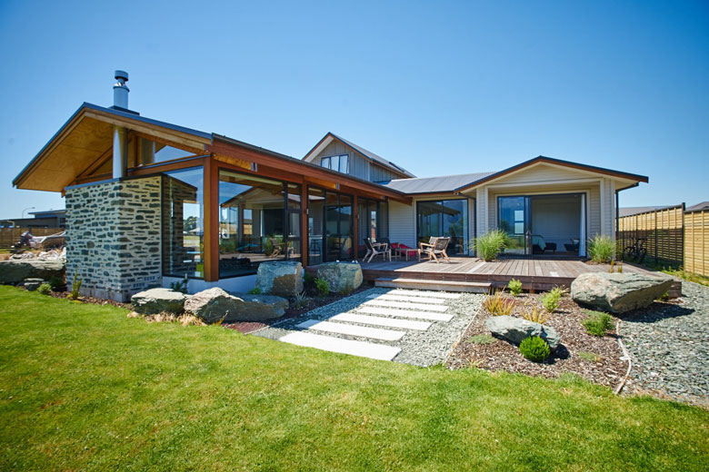 View of outdoor patio from the lawn